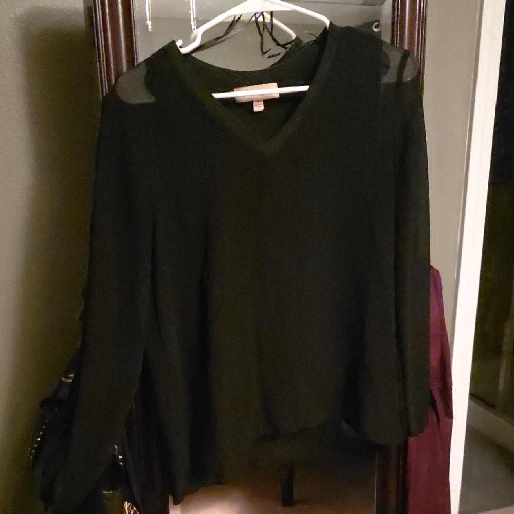 Philosophy Black Sheer Sleeve Blouse
